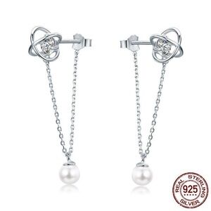 New - Loop Chain 925 Sterling Silver Stud‎ Earrings